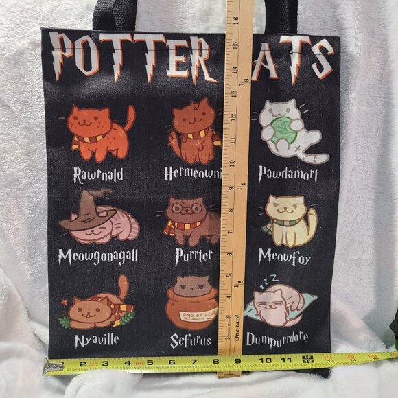 Potter Cats Black Cloth Tote Bag 15.5 x 13 Harry Ron Hermione Magic Hogwarts NEW - Picture 5 of 6